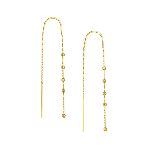  14K Solid Yellow Gold 2MM Bead Accent Pull on Threader Chain Earrings  - Image 1 of 1