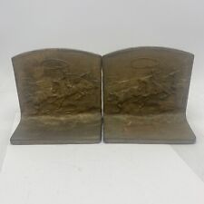 Antique Hubley Cast Iron Bookends (Pair) Bull Roping Horse & Cowboy Rodeo