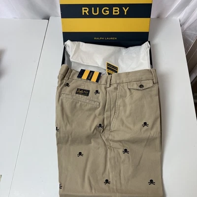 Rugby Ralph Lauren Black Khaki Skull & Crossbones Shorts Men’s 33 New 9” Inseam - Image 1 of 4