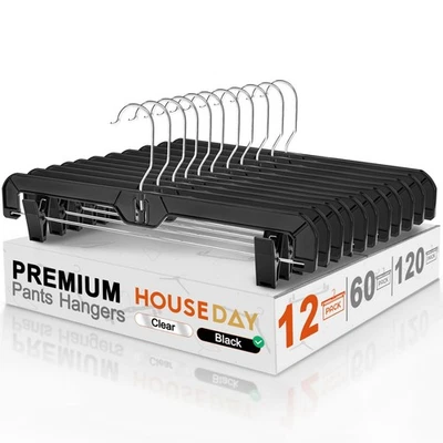 Paquete de 12 perchas para pantalones negras con clips, perchas para faldas de plástico para mujer, 14 I... Foto 1 de 4