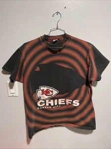 VTG 1993 NFL Kansas City Chiefs AOP Black Salem Shadow T Shirt Large 21” Pit - Picture 1 of 19