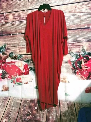 DRAPED BURNT ORANGE SLINKY ASYMMETRICAL TUNIC KEYHOLE BACK DRESS LADIES  S - Image 1 of 4