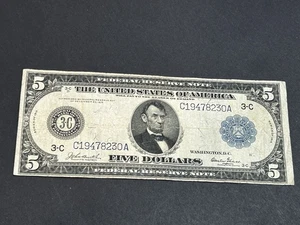 1914 $5 Federal Reserve LARGE Note US Bill LOW Shipping!!! - Picture 1 of 2