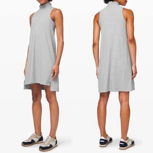 Lululemon Gone For The Week Dress Grey Ribbed Size M Mock Neck Athleisure Preppy - Picture 1 of 11