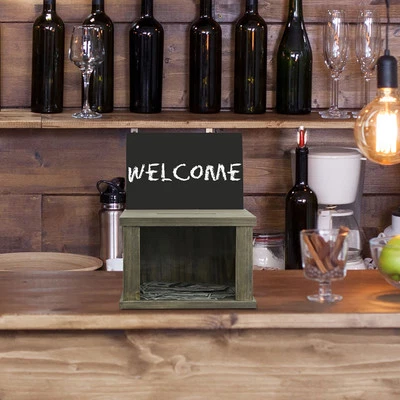 Vintage Gray Wood Collection Box with Lock and Chalkboard & Acrylic Sign Holder - Image 1 of 4
