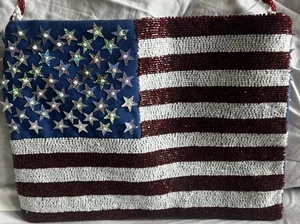 Beaded American Flag Purse Red White Blue Patriotic Crossbody Bag USA 4th Of Jul - Picture 1 of 7