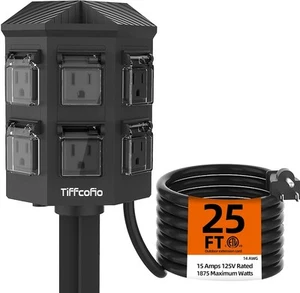 Outdoor Power Strip Weatherproof, 25 FT Extension Cord with 25 FT, black - Picture 1 of 7