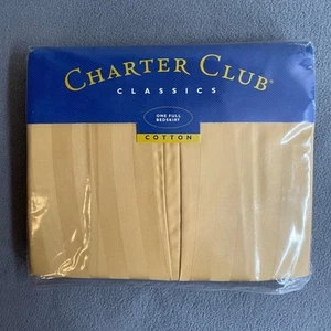 Vintage 90s Charter Club Classics Cotton Full Bedskirt Gold Damask Stripe - Picture 1 of 6