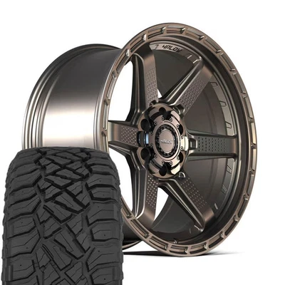 Set(4) 4PS63 Bronze 22x9 Wheels & 33x12.5x22 R/T Tires 6X5.3 & 6X5.5 -6ET - Image 1 of 4