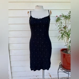 De Colección Betsey Johnson 90 2000 y2K Cuentas Brillo Estampado Sexy Vestido Sin Mangas Aleta - Imagen 1 de 16