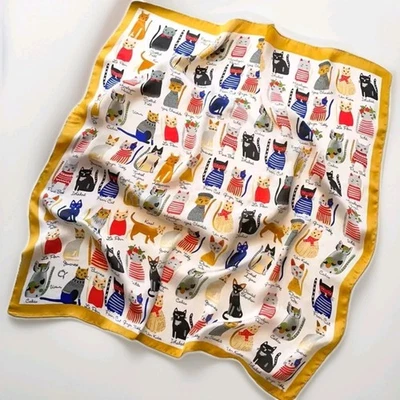 НОВЫЙ атласный квадратный шарф для кошек с БЕЛОЙ спинкой, имитация шелкового котенка, узор 26 дюймов - Изображение 1 из 4