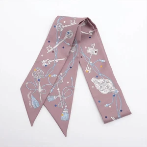 Sciarpa Hermès Twilly Reclaire Pore Les Cles a Pois grigio seta - Foto 1 di 4