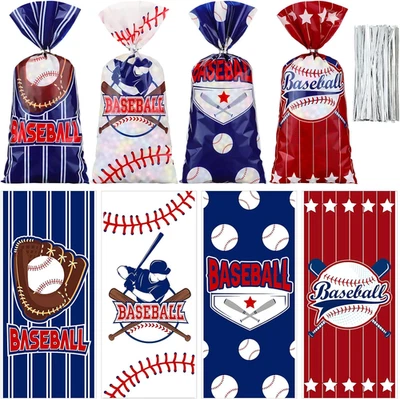 100 Pcs Baseball Cellophane Bags Baseball Party Favors Gift Treat Bags Goodie Ca - Image 1 of 4
