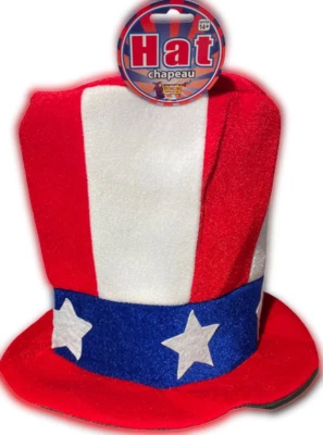 SOMBRERO JUMBO PATRIÓTICO Tío Sam Estrellas Rayas Bandera de EE. UU. Gorra Adulto Rojo Blanco Azul Foto 1 de 4