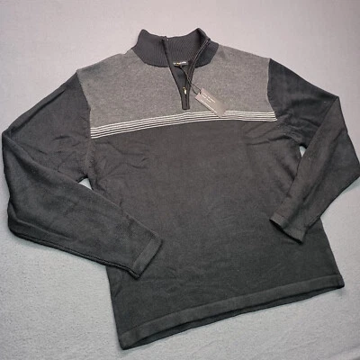 Michael Brandon Sweater Mens XL Black Gray 1/4 zip Mock Neck Pullover Knit - Image 1 of 4