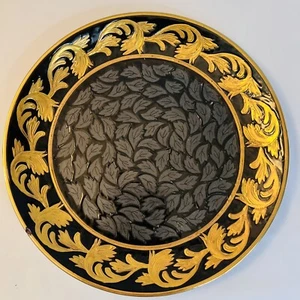 Decorative Plate 10" Black with Gold trim around outer rim. Black center leaves - Picture 1 of 3