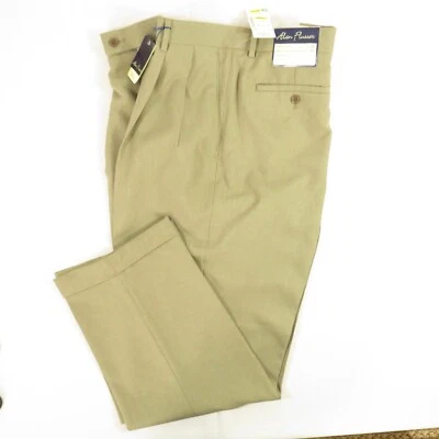 Alan Flusser Pleated Cuffed Dress Pants Mens 38x30 Classic Fit Taupe $65 NEW! - Image 1 of 4