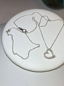 Vintage Diamond 10K White Gold Heart Pendant Necklace - Picture 1 of 12