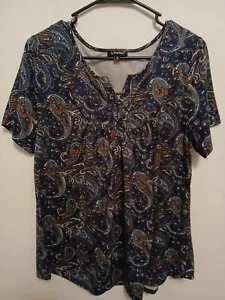 Top babydoll a. Jesdani blu paisley maglia elasticizzata 1x tunica camicia casual - Foto 1 di 3