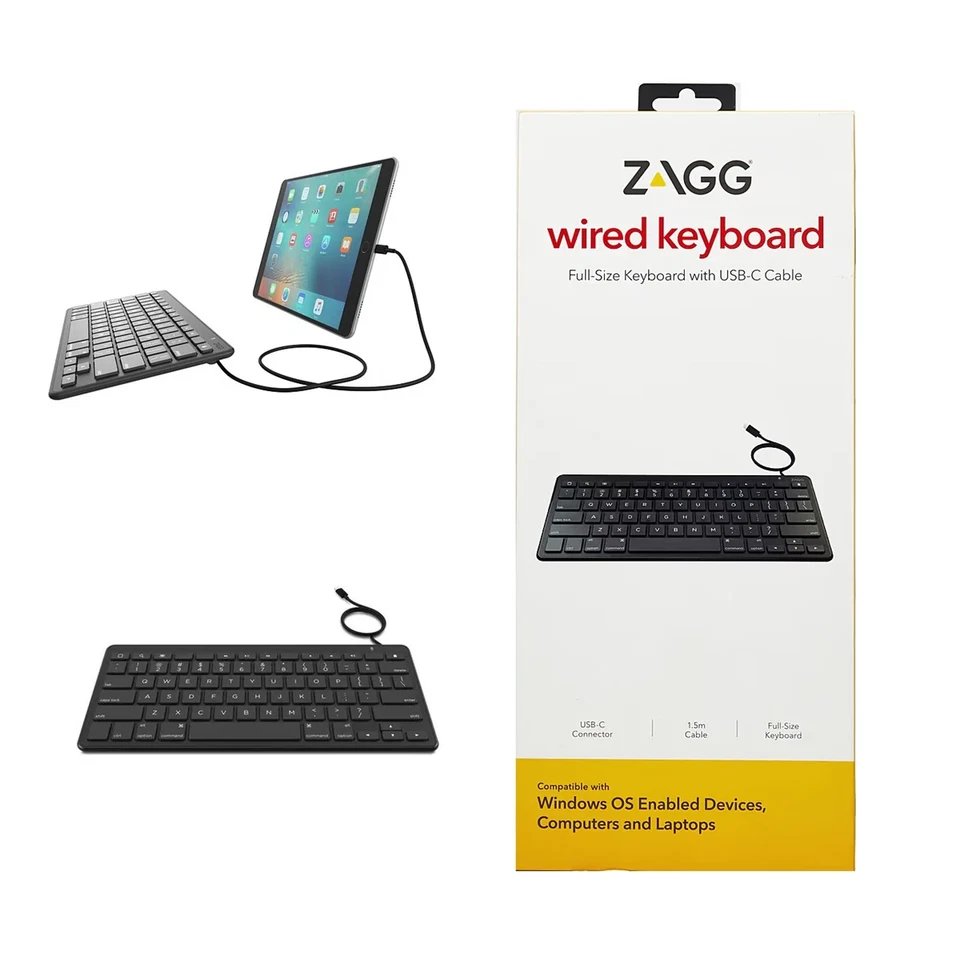ZAGG Qwerty UK Englisch Universal Usb-C Verkabelt Lebensgroß Tastatur - Schwarz - Bild 1 von 3