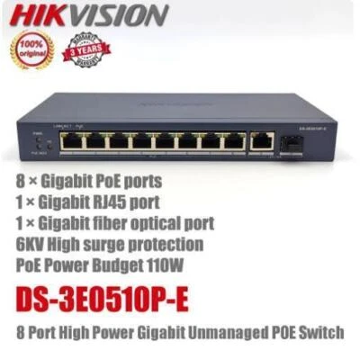Hikvision DS-3E0510P-E 8-Port Gigabit Unmanaged PoE Switch Pro Series - Image 1 of 4