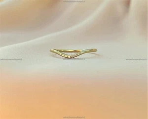 0.04 Ct Diamond Curved Band Engagement Diamond Ring 14k Gold Fine Jewelry - Picture 1 of 3