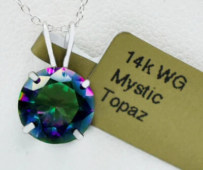 COLGANTE TOPACIO MÍSTICO 3,05 Cts ORO BLANCO MACIZO 14K - Nuevo Con Etiqueta en Caja Foto 1 de 3