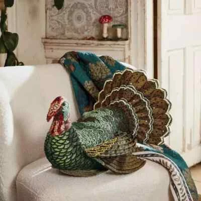 John Derian x Target Beaded Fall Turkey Shaped Pillow Thanksgiving Decor New - Image 1 of 4