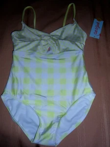 Cat & Jack 1 Piece Swimsuit  SizeL  10/12 Yellow/Green & White Neon NEW - Picture 1 of 6