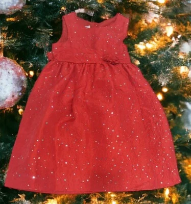 Vestido de fiesta rojo caramelo con lazo grande para niñas talla 4 detalle de lámina plateada Foto 1 de 4