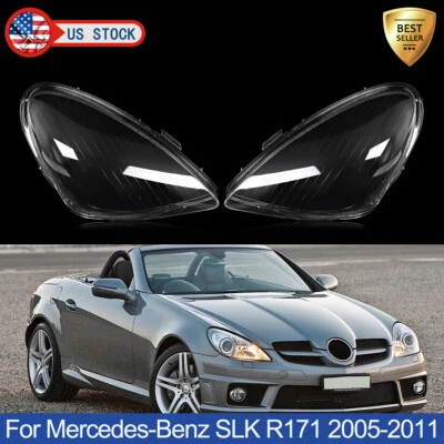 Left + Right Front Headlight Lens Cover Shell For 2005-11 Mercedes-Benz SLK R171 Foto 1 de 4
