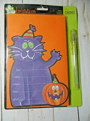 Gartner Studios Halloween Púrpura Gato Fiesta Invitación Nuevo en Paquete 10 unidades 2003 Foto 1 de 2