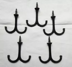5 Antique Cast Iron Under Shelf Mount Screw In Double Coat Hooks Hardware - Picture 1 of 4