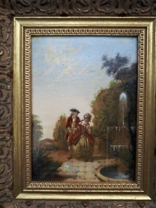 Antique English School masquerade Courting Couple Oil over painted on Panel - Picture 1 of 4