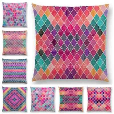 Lovely Geometric Pattern Pastel Cushion Cover Sofa Pillow Case Triangles Diamond - Image 1 of 4