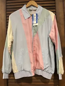 Rare NEW Vintage Silk Color Block Full Zip 90’s Retro Jacket Women’s Size M - Picture 1 of 9