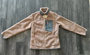 Patagonia Women's Classic Retro-X Deep Pile Fleece Jacket Large L Tan Green NWT - Picture 1 of 10