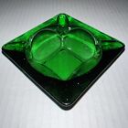 Vintage Ashtray Emerald Green Glass 3.5 Inch 4 Seat Corner Square Cigarette 420