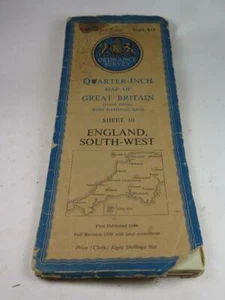Hoja de mapa de tela de inspección de artillería de cuarto de pulgada de colección 10 SW Inglaterra 1946 EXCELENTEN - Imagen 1 de 4