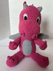 Handmade With Love Hot Pink Crocheted Dragon 12 Inch Soft Plush Toy - Picture 1 of 10