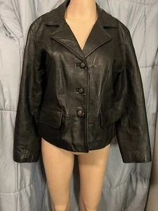 BRUNO’S Of London Black Leather Coat Jacket Size Medium Made Italy - Picture 1 of 8