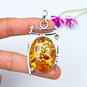Natural Baltic Amber, Citrine Pendant 925 Sterling Silver Handmade Jewelry Gifts - Picture 1 of 5