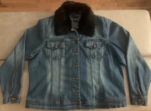 Venezia Jeans Clothing Co Women Rabbit Fur Removable Collar Denim Jacket 18-20 - Picture 1 of 11