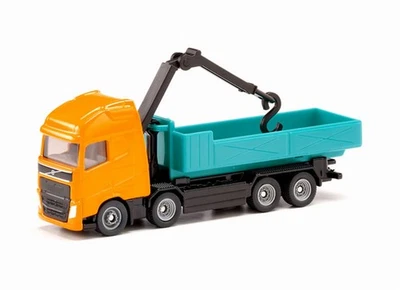 siku 1683, Volvo Roll-off Tipper with Crane, Metal/Plastic, Orange/Turquoise, Ro - Immagine 1 di 4
