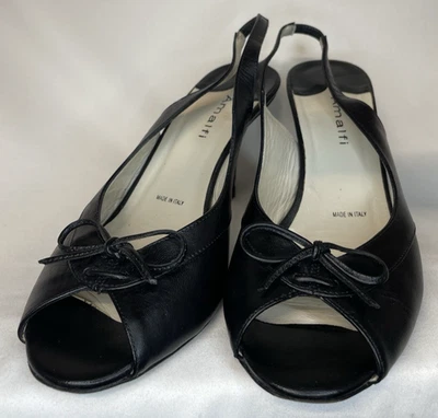 Amalfi by Rangoni Black Leather Slingback Bow Sandals Women’s Size 6B Italy - Image 1 of 4