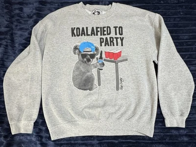Riot Society Men L Gray Graphic Koalafied Party Long Sleeve Pullover Sweatshirt - Image 1 of 4