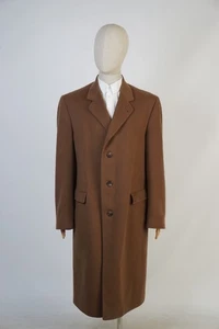 Yves Saint Laurent Men’s Wool Coat Brown Long Overcoat Pure Wool Size L - Picture 1 of 15