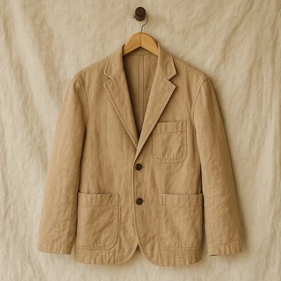 J.Crew Men’s Khaki Cotton-Linen Blazer Size 34 | Classic Heritage Style (17x27) - Image 1 of 4