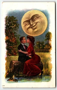 Cartolina Coppia Bacia su tronco con uomo pieno nella luna Sonate al chiaro di luna 1908 - Foto 1 di 2