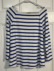 Talbots Women's Breton Stripe Boatneck Top Blue White Size S Classic Preppy - Picture 1 of 4